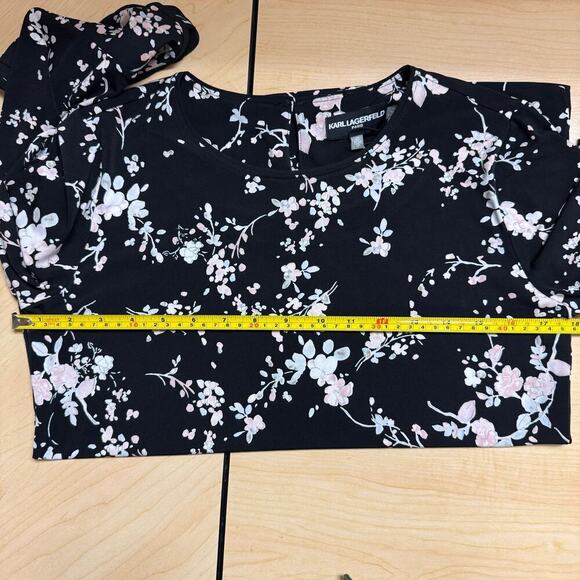 NWT Karl Lagerfeld Paris Black Blouse Shirt Pink Floral Bell Sleeve Women XS - Picture 13 of 13